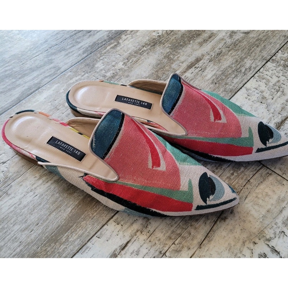 Lafayette 148 NY Abstract Print Pointed Toe Mules Made in Italy Size 38.5/ 8 USA - Picture 3 of 5